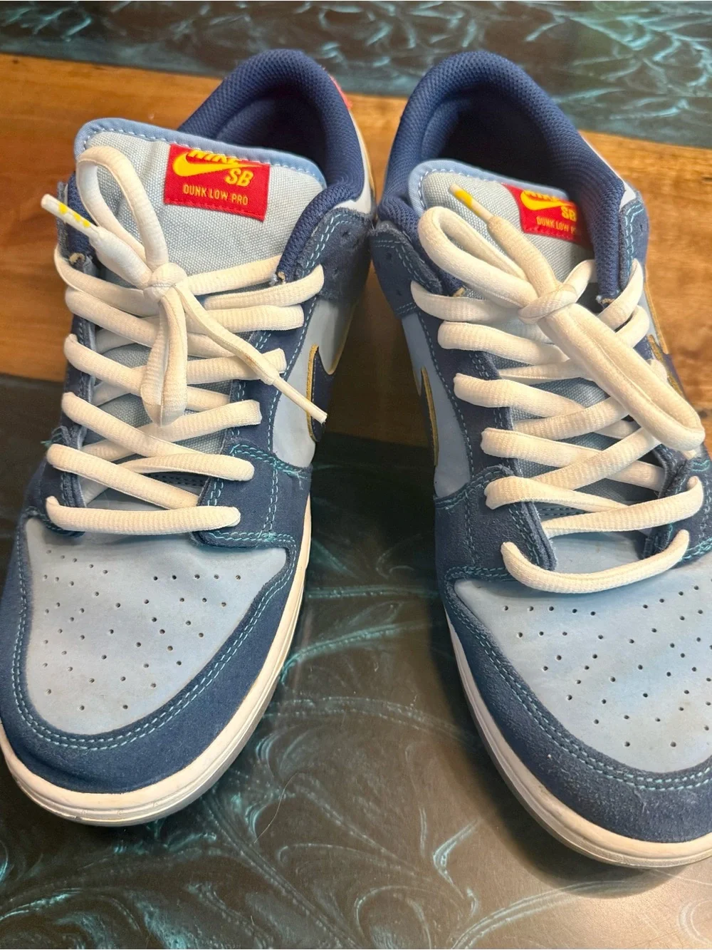 Nike SB Dunk Low Pro Blue and White with Yellow Accents - Picture 1 of 7